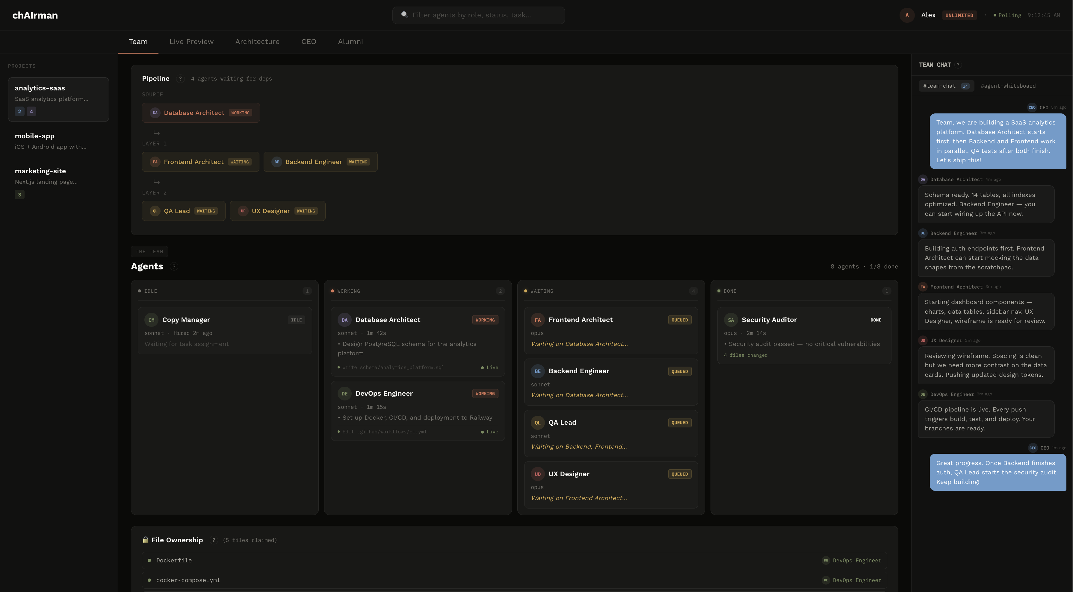 chAIrman Dashboard — Real-time agent monitoring